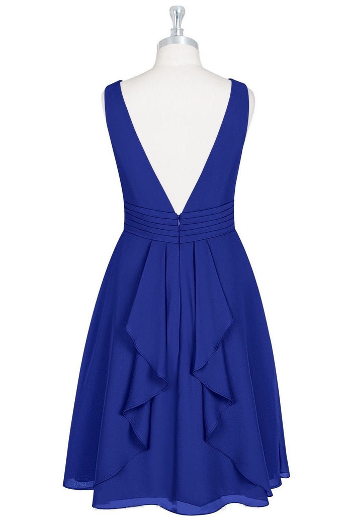 Royal Blue Chiffon V-Neck Backless A-Line Short Bridesmaid Dress