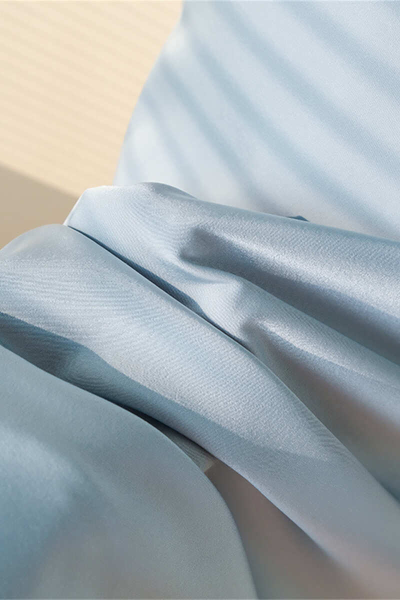 Ice Blue Cowl Neck Mid-Calf Length Bridesmaid Dress