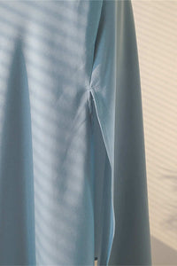 Ice Blue Cowl Neck Mid-Calf Length Bridesmaid Dress