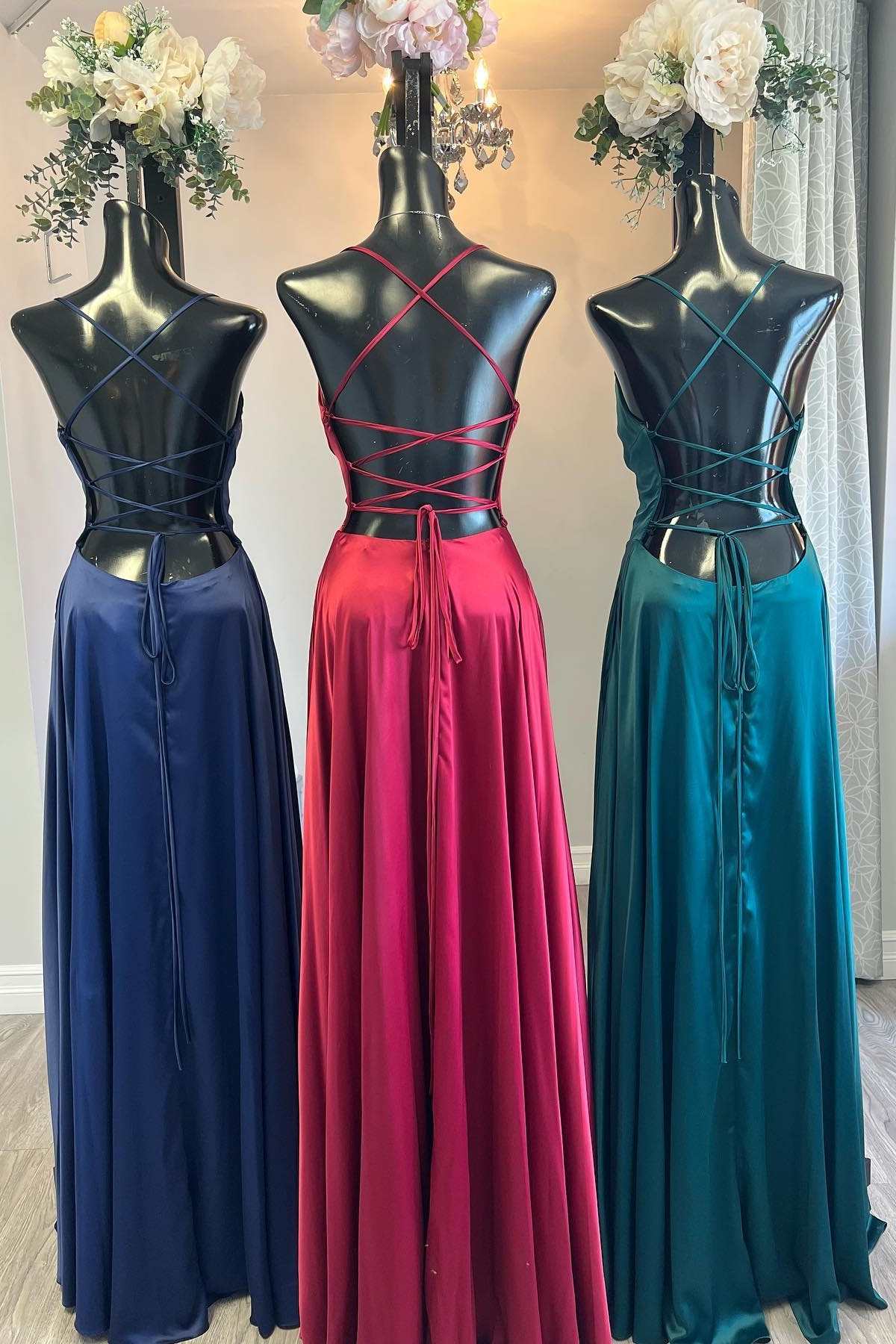 Simple Scoop Neck Lace-Up Back A-Line Formal Dress