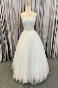 Two-Piece Silver Sequin A-Line Prom Dress