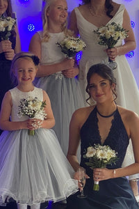 Light Blue Sleeveless Appliques Long Flower Girl Dress with Bow Tie back Sash