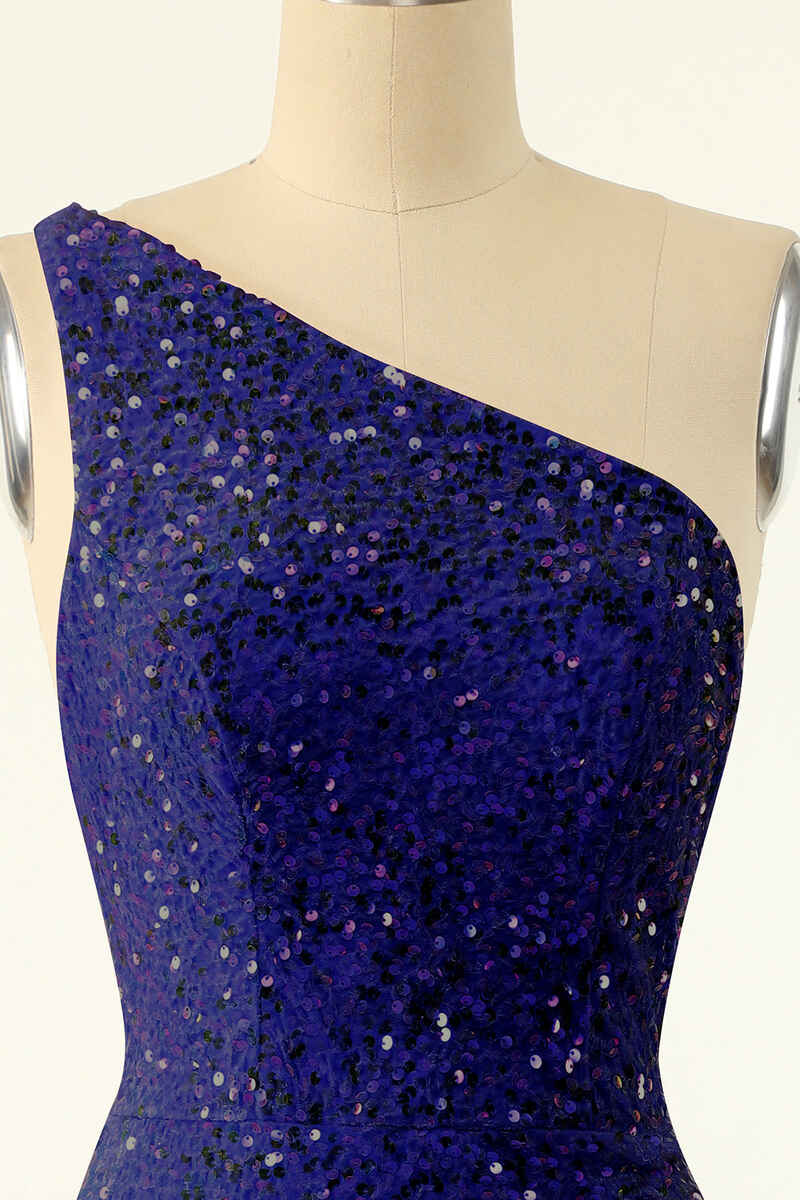 Pink Sequin One-Shoulder Backless Short Formal Dress
