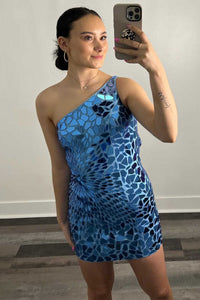 One-Shoulder Red Cut Glass Mirror Fitted Mini Homecoming Dress