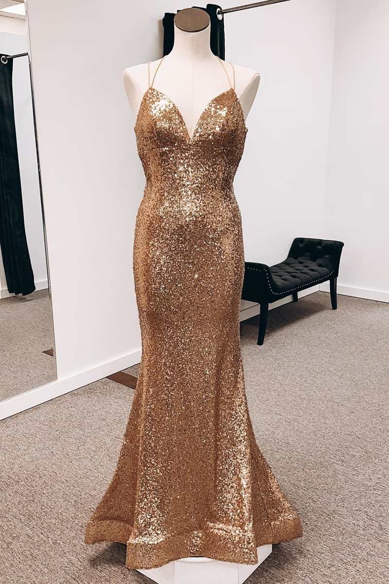 Royal Blue Sequins V-Neck Lace-Up Mermaid Long Prom Dress