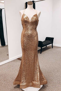 Royal Blue Sequins V-Neck Lace-Up Mermaid Long Prom Dress