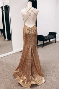 Royal Blue Sequins V-Neck Lace-Up Mermaid Long Prom Dress