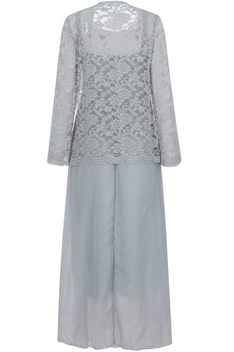 Two-Piece Grey Lace Long Mother of the Bride Dress