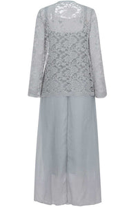 Two-Piece Grey Lace Long Mother of the Bride Dress