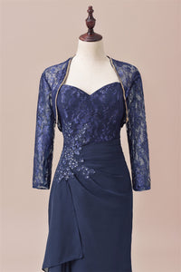 Navy Blue Two-Piece Sweetheart Ruffled Long Mother of the Bride Dress