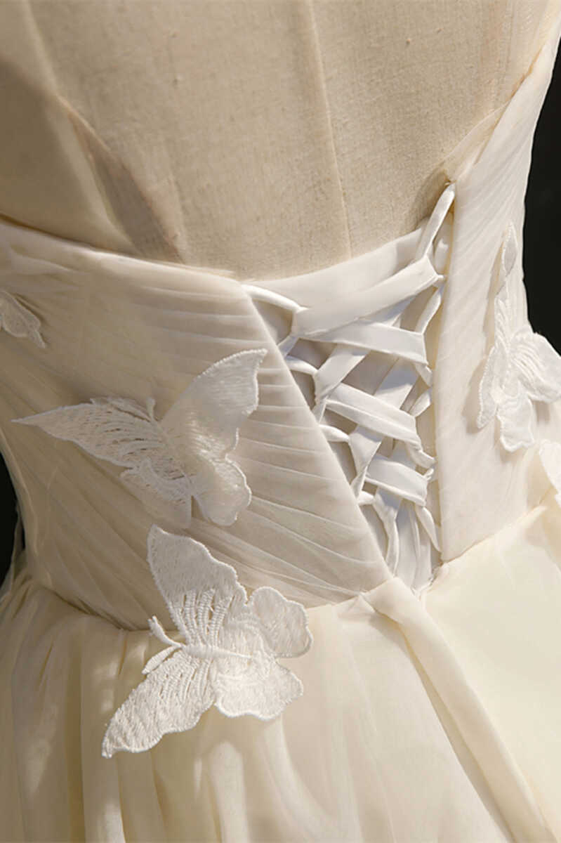 Ivory Sweetheart Cap Sleeve Short Party Dress with Butterflies