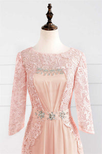 Pink Rhinestone Half Sleeve A-Line Long Mother of the Bride Dress
