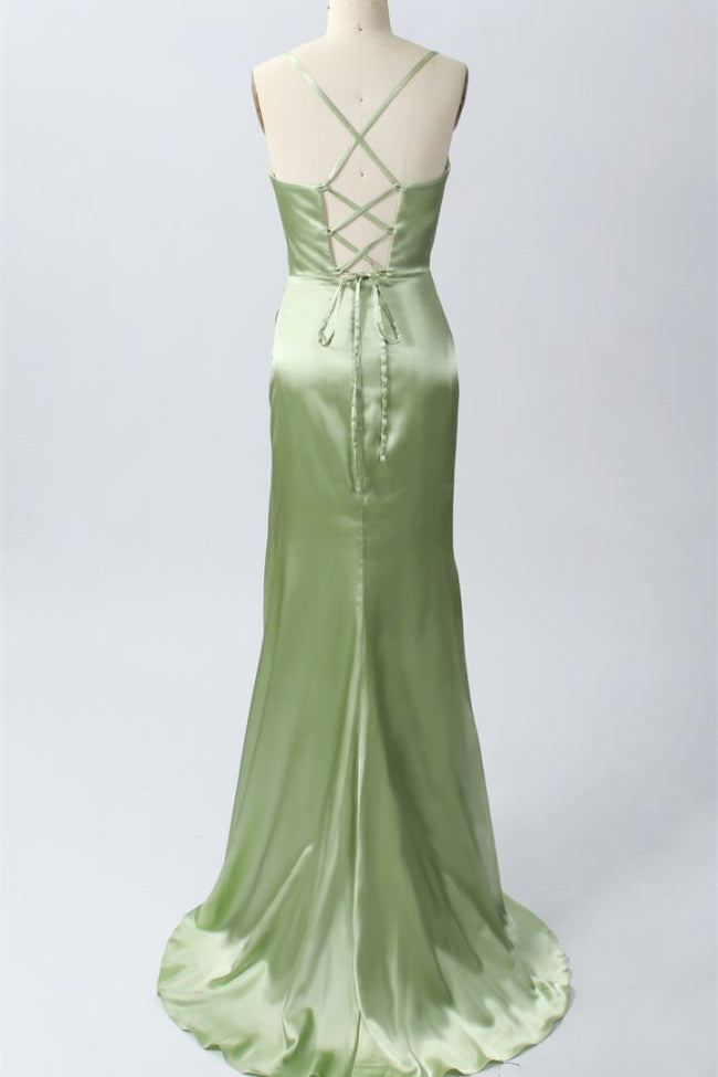 Elegant Sage Green Mermaid Cowl Neck Long Bridesmaid Dress