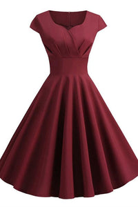1950s Burgundy Pleated Warp Swing Dress