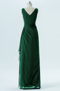 Hunter Green Chiffon Pleated Long Bridesmaid Dress