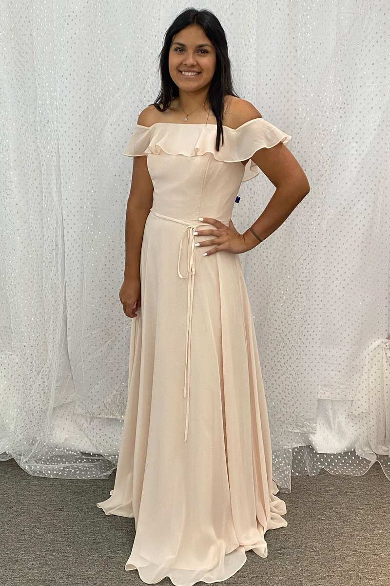 Ruffles Off-the-Shoulder A-Line Long Bridesmaid Dress
