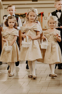 Champagne Bow Front A-Line Flower Girl Dress