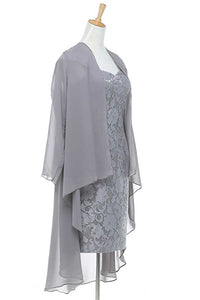 Two-Piece Grey Lace Short Mother of the Bride Dress