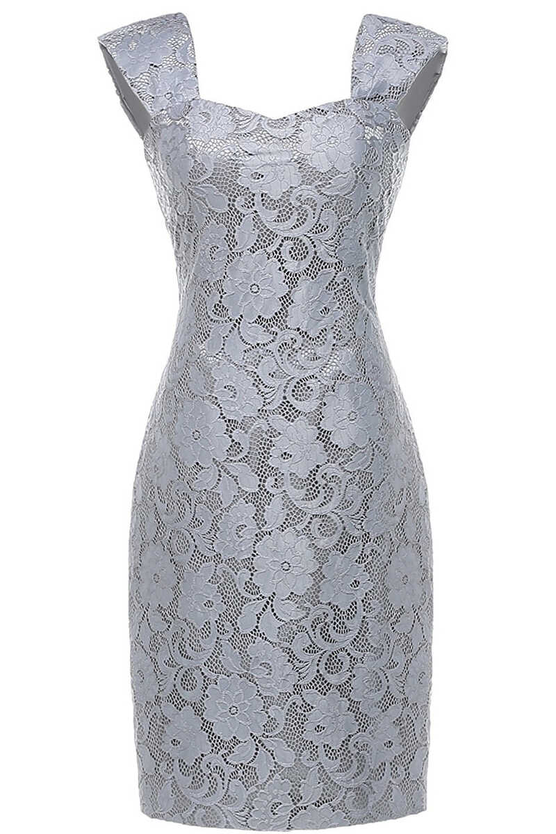 Two-Piece Grey Lace Short Mother of the Bride Dress