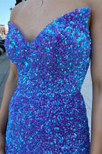 Periwinkle Iridescent Sequin Strapless Lace-Up Mermaid Long Prom Dress