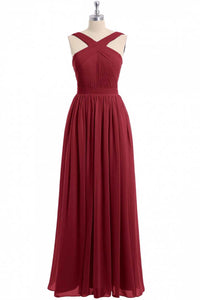 Red Chiffon Cross-Front A-Line Long Bridesmaid Dress