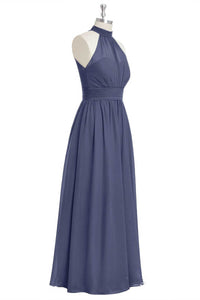 Lavender Chiffon Halter Long Bridesmaid Dress