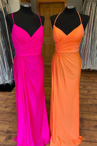 Orange Surplice Neck Backless Long Formal Dress