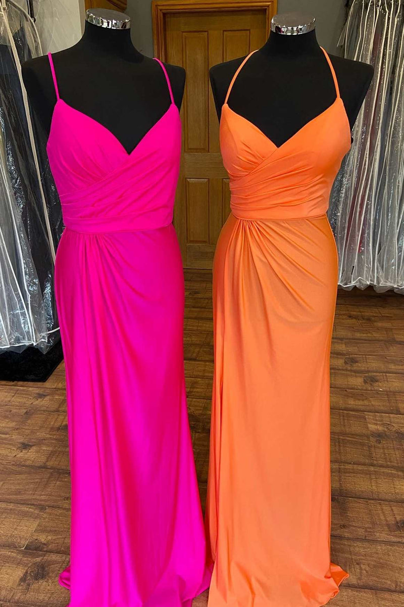 Orange Surplice Neck Backless Long Formal Dress