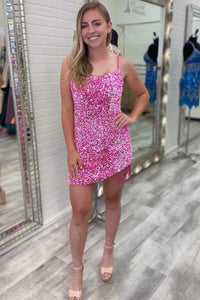 Fringe Sequin Lace-Up Mini Homecoming Dress