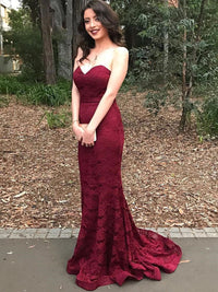 Strapless Mermaid Long Burgundy Lace Bridesmaid Dress