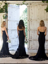 Elegant Strapless Black Mermaid Long Bridesmaid Dress