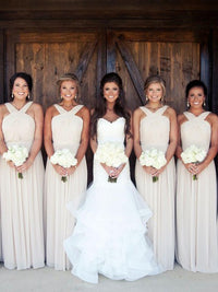 Elegant Long Chiffon Bridesmaid Dress with Sash