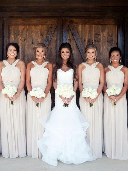 Elegant Long Chiffon Bridesmaid Dress with Sash