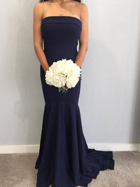 Strapless Mermaid Navy Blue Long Bridesmaid Dress