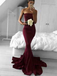 Gorgeous Strapless Burgundy Mermaid Long Bridesmaid Dress