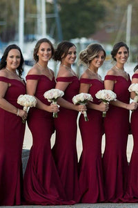 Gorgeous Off Shoulder Burgundy Mermaid Long Bridesmaid Dress
