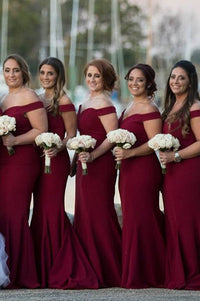 Gorgeous Off Shoulder Burgundy Mermaid Long Bridesmaid Dress