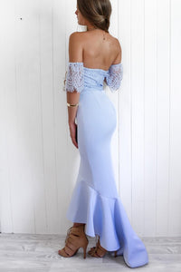 Sexy Off the Shoulder Light Sky Blue Mermaid Bridesmaid Dress