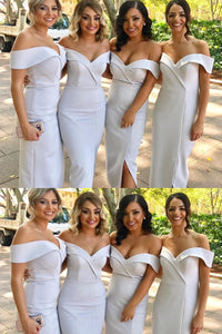 Elegant Off Shoulder Midi Pink Bridesmaid Dress