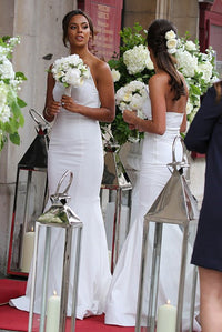 Gorgeous Strapless Mermaid Long White Bridesmaid Dress