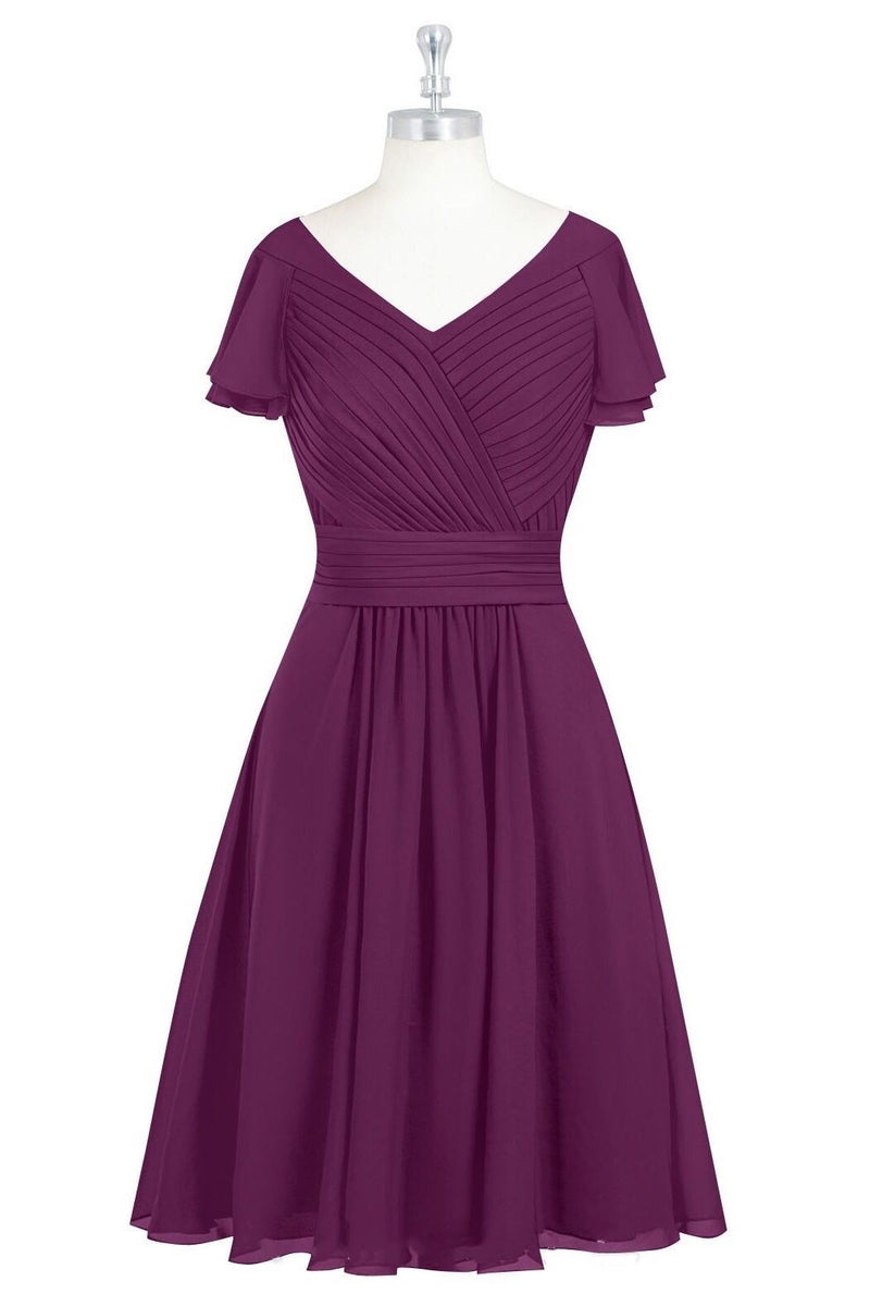 Red Chiffon V-Neck Ruffled A-Line Short Bridesmaid Dress