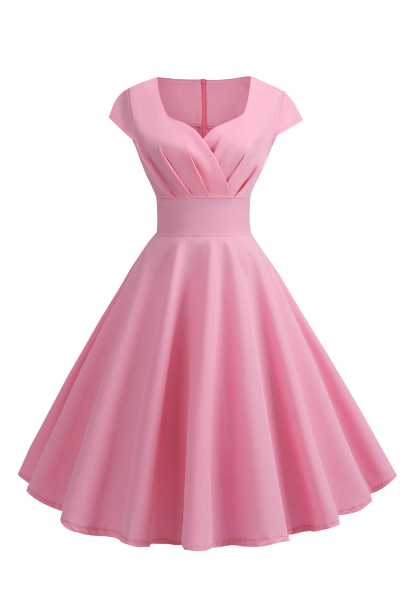 Vintage Cap Sleeves Solid Skater Dress