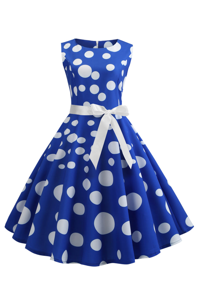 Vintage Polka Dot Cocktail Dressa with Ribbon