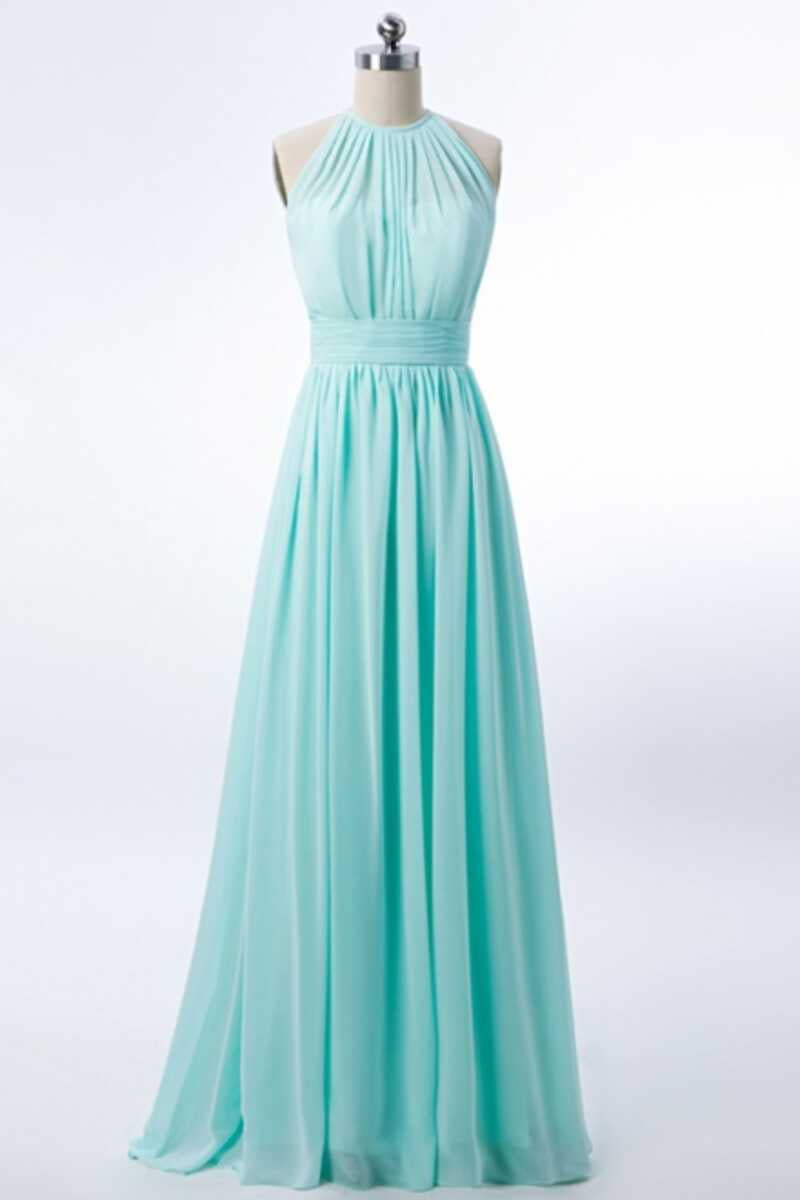 Sage Green Chiffon Halter Cutout Back Long Bridesmaid Dress