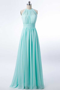 Sage Green Chiffon Halter Cutout Back Long Bridesmaid Dress