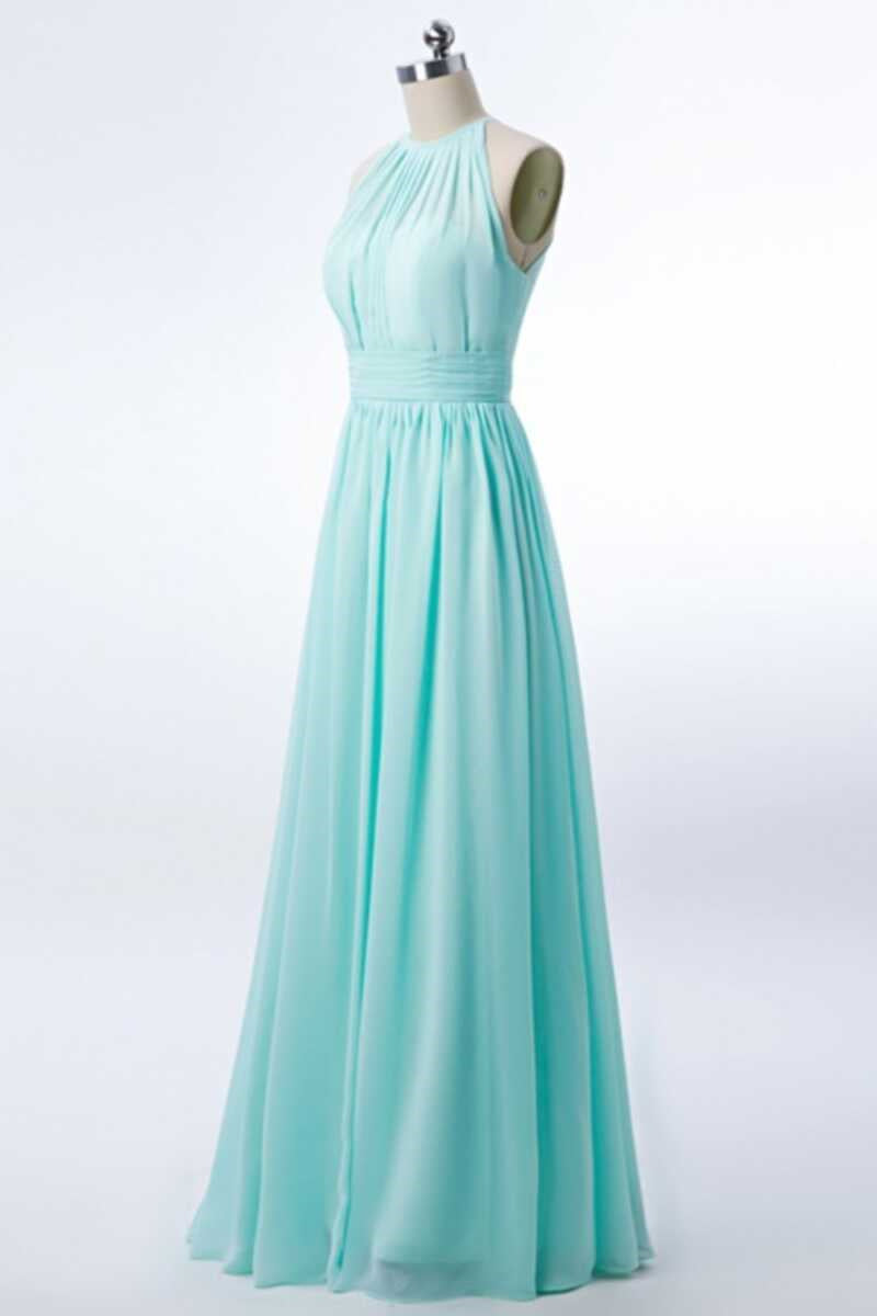 Sage Green Chiffon Halter Cutout Back Long Bridesmaid Dress