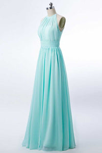 Sage Green Chiffon Halter Cutout Back Long Bridesmaid Dress