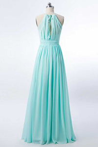 Sage Green Chiffon Halter Cutout Back Long Bridesmaid Dress