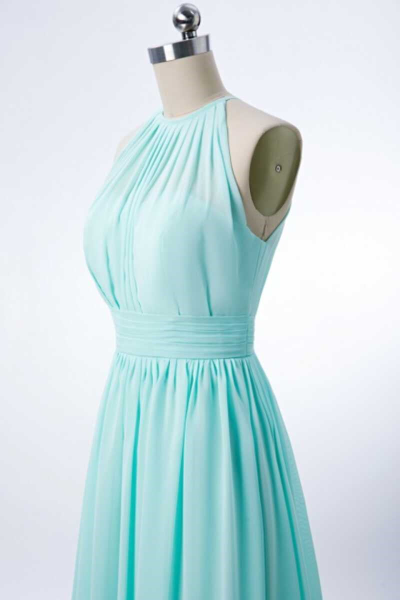 Sage Green Chiffon Halter Cutout Back Long Bridesmaid Dress