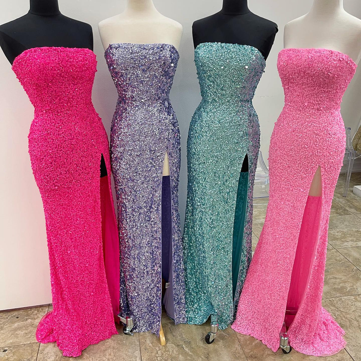 Hot Pink Sequins Mermaid Long Prom Dress